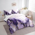 thumbnail image 4 of Manfei Modern Marble 7pcs Bedding Comforter Set for Female, Purple Gold Watercolor Queen Bedding Sets, Abstract Ombre Reversible Queen Sheet Sets, Microfiber Bedroom Decor, 4 of 8