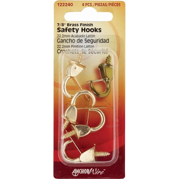 Hillman Safety Hook, Brass, 7/8-In., 4-Pk. — Residential Use, Standard Application