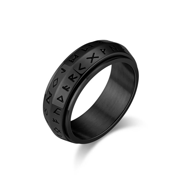 Anillo de acero de titanio giratorio con texto vikingo nórdico para hombre, joyería para aliviar el estrés y la ansiedad emocional