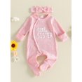 thumbnail image 3 of HWJAD Baby Girls Waffle Footed Romper Set for Little Sister Newborn Long Sleeve Jumpsuit Coming Home Clothes Infant Bodysuit Headband Fall Outfits, 3 of 8