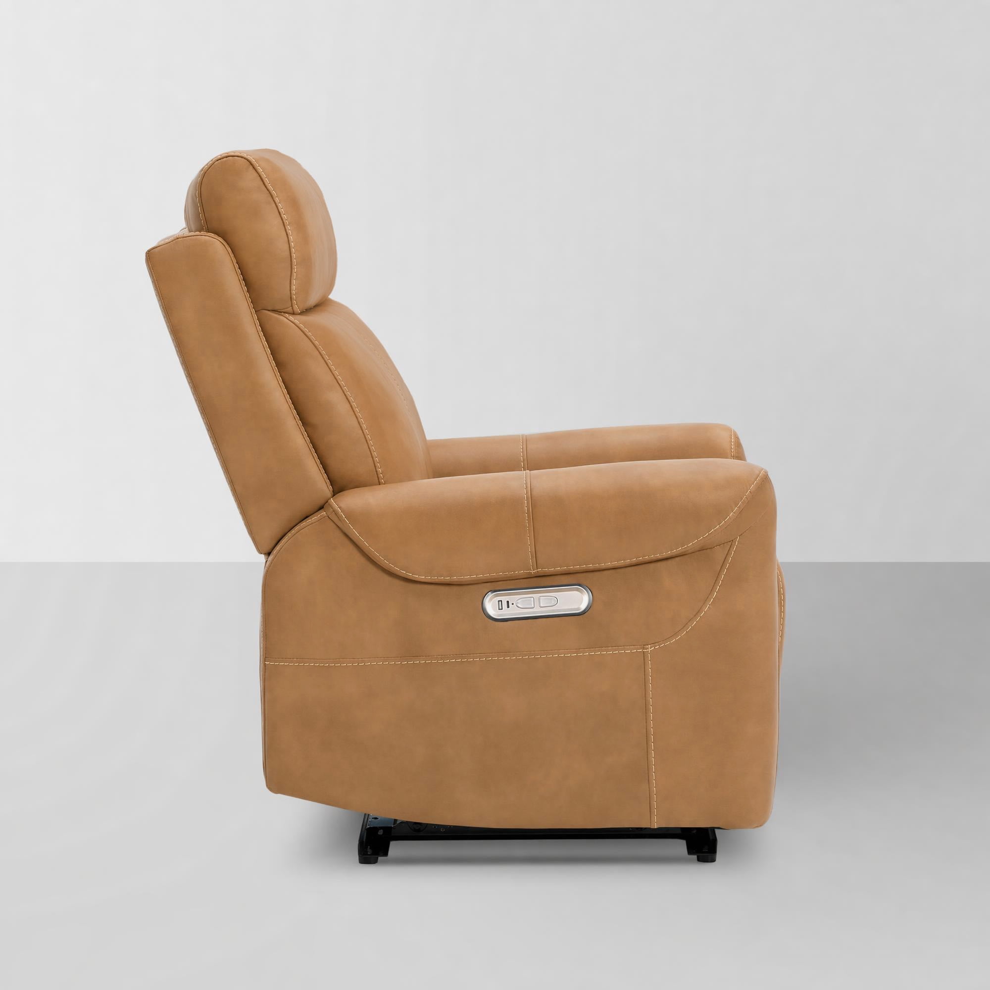 Spruce & Spring Power Recliner Chair, Wall Hugger Reclining Chair for Living Room, Bedroom, Faux Leather, Saddle Brown