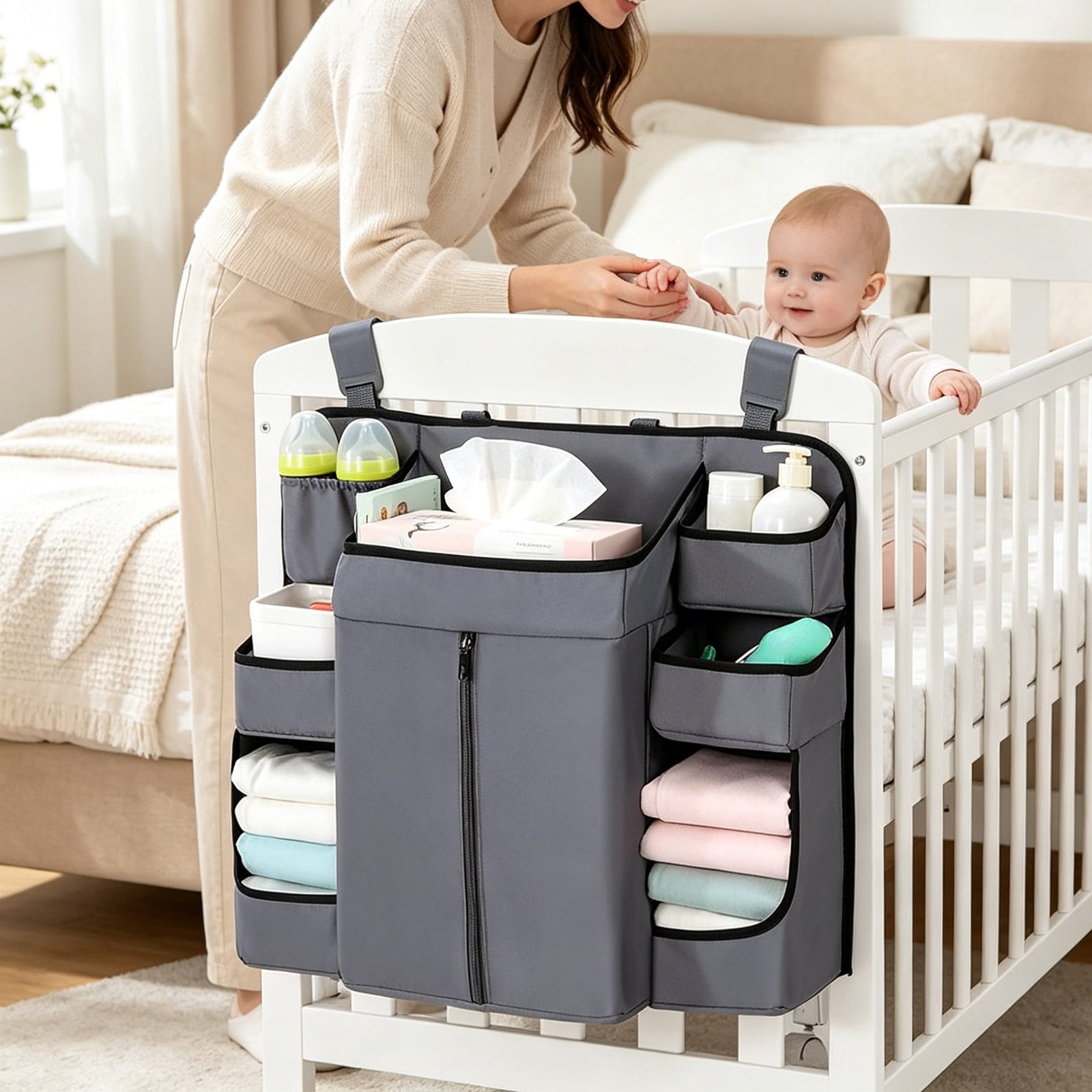 Specollect 1 Pcs Rail Organizer - Hanging Diaper Storage Caddy, Washable Diaper Bag For Essential Supplies