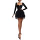 thumbnail image 3 of Vestido de malla para mujer, cintura alta, manga larga, control de barriga con hombros descubiertos XBTCLXEBCO XL;Manga larga negra, 3 of 6