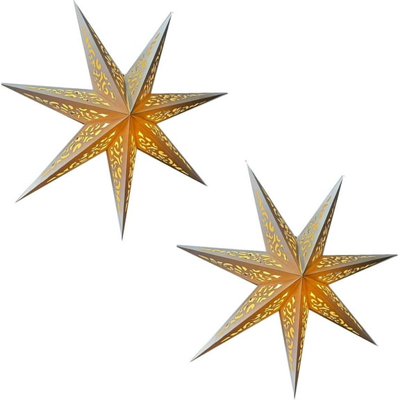7 Point Star Paper Lantern,2PCS Collapsible Handmade Hanging Hollow Lampshades for Christmas Study Room,Party Decor (White, 30inch Star Paper Lantern)