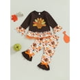 thumbnail image 3 of Thanksgiving Outfits 1T 2T 3T 4T 5T 6T Kids Girls Long Sleeve Turkey Print Sweatshirt+Plaid Food Flare Pants 2Pcs Thanksgiving Clothi, 3 of 9