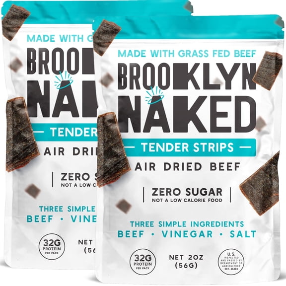 Brooklyn Naked Tender Strips BCF26 - (2 oz, Pack Snacks - Sugar Free Beef Jerky Alternative - Organic Beef Snacks - Whole 30 Approved Foods, AIP, Paleo, Keto, Carnivore Friendly & Gluten Free