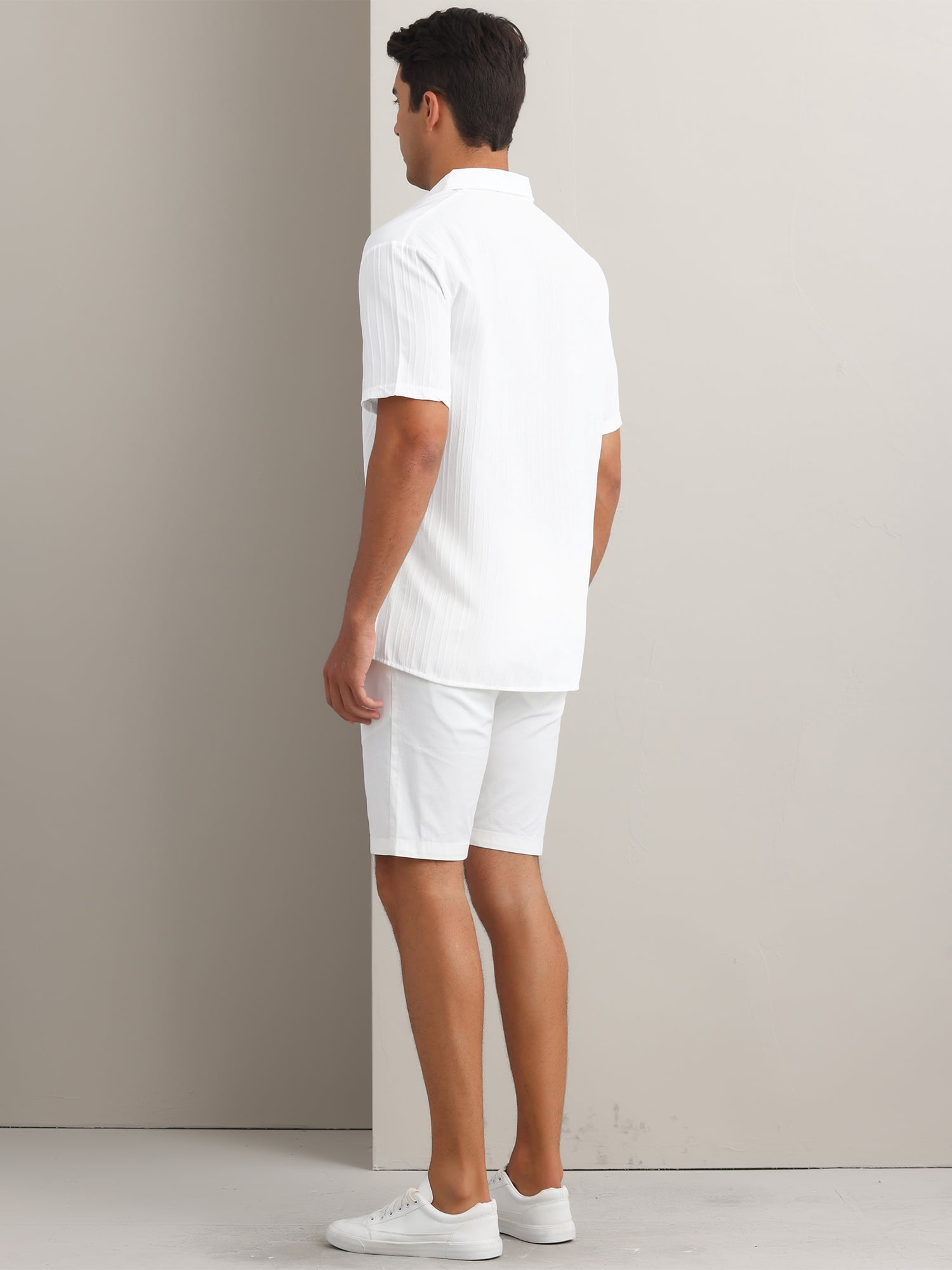 DARING DIVA Men's Short Sleeve Button Down Beach Summer Casual Shirt for Men M White