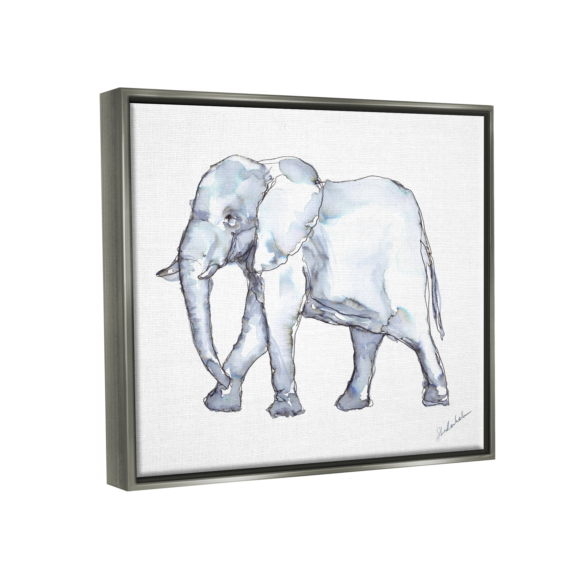 Stupell Industries Elephant Walking Casual Watercolor Sketch Style Painting Luster Gray Floating Framed Canvas Print Wall Art, Design by Kendra Shedenhelm