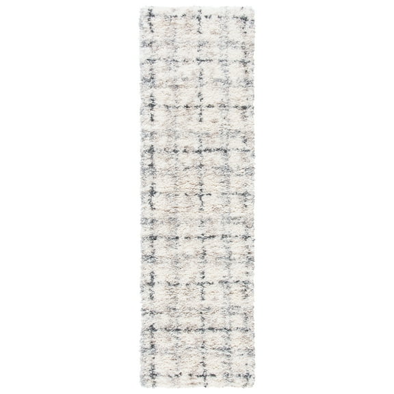 SAFAVIEH Fontana Daria Geometric Shag Runner Rug, Grey/Ivory, 2'3" x 12'