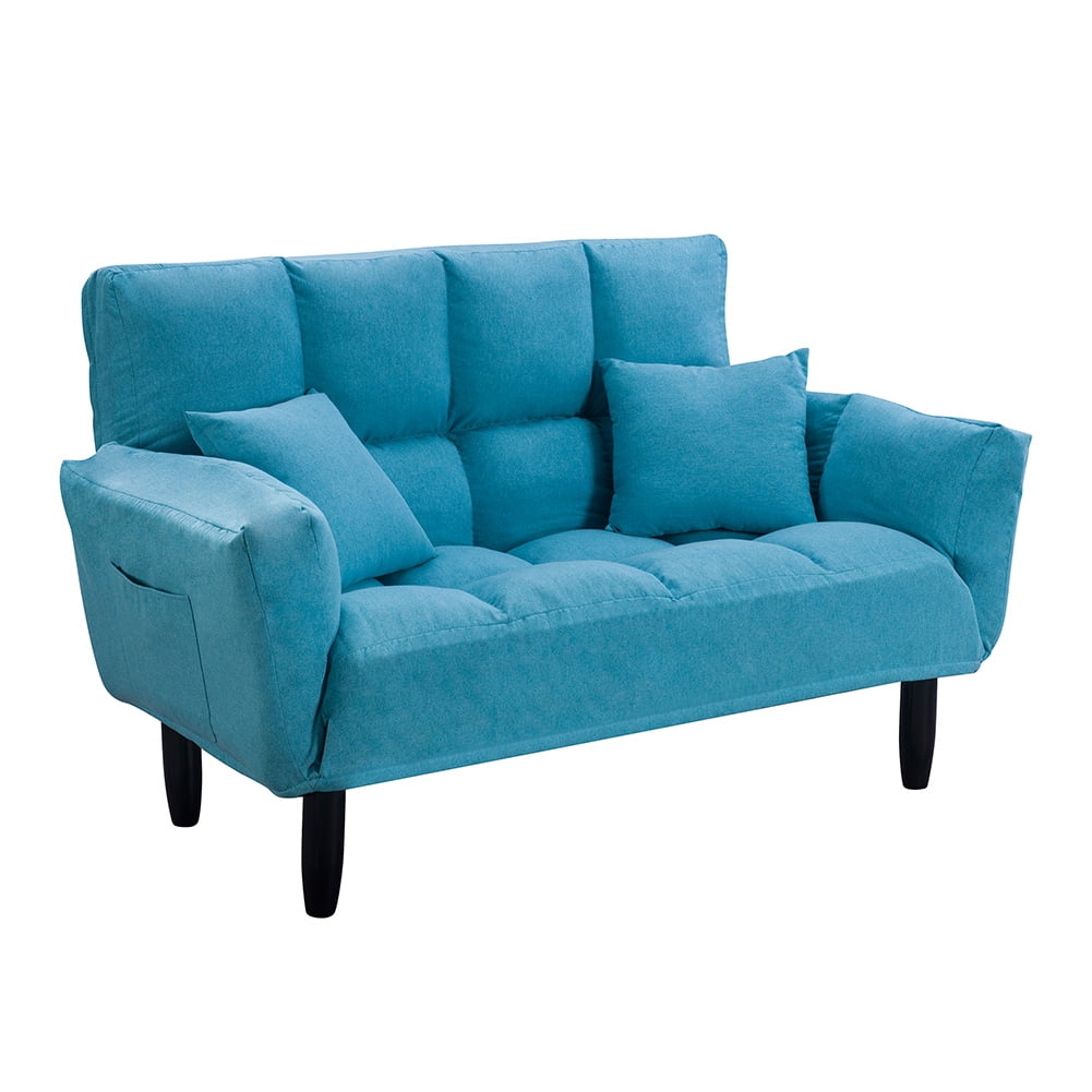 Kepooman Upholstered Tufted Sleeper Sofa, Adjustable Lounge Couch with Pillows - Blue Kepooman Upholstered Tufted Sleeper Sofa, Adjustable Lounge Couch with Pillows - Blue