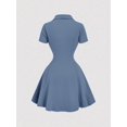 thumbnail image 2 of Blue Vintage 2000s Ribbed Knit Collar Mini Dress, Preppy 70s Flared Skirt, 2 of 4