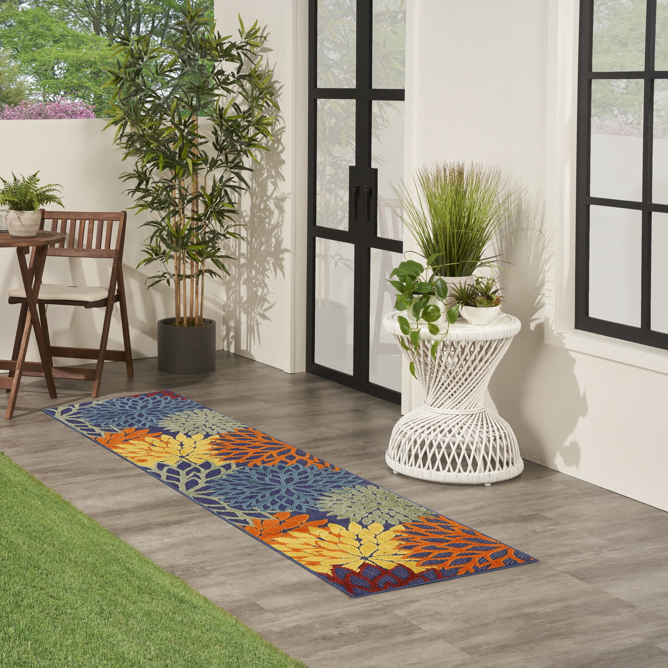 Nourison Aloha 2'3" x 10' Navy Multicolor Outdoor Rug