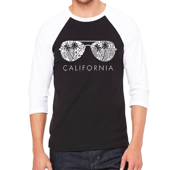 LA Pop Art Men's Raglan Baseball Word Art T-shirt - California Shades