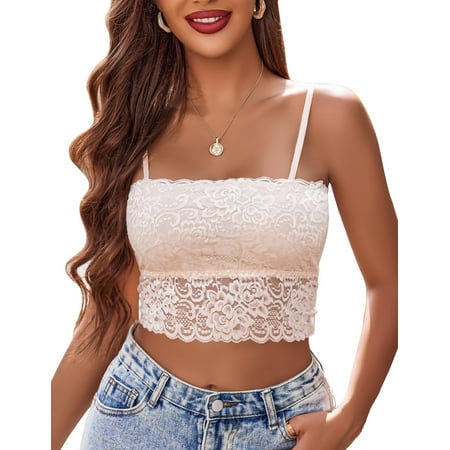 Avidlove Womens Bandeau Tops Lace Tube Bras Sexy Bralette Cami Crop Tank Top Spaghetti Strap Bustier Lingerie