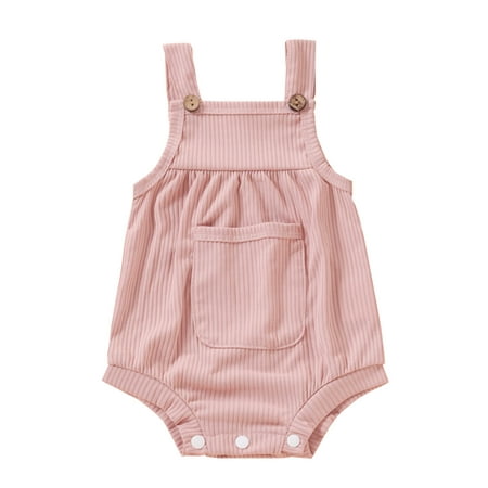 

Summer Savings Clearance 2023! PEZHADA Girls Romper Newborn Infant Baby Boys Girls Ribbed Solid Pocket Bodysuit Suspender Romper Pink 90
