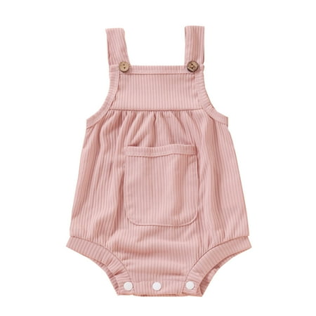 

Bodysuit Ribbed Suspender Baby Solid Girls Boys Romper Pocket Girls Romper&Jumpsuit 6-9 Months