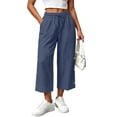 thumbnail image 6 of Karymi Athletic Shorts for Women Cropped Wide Leg Pants, Drawstring Elastic High Waist Capri Trousers, Side Button Decor Straight Casual Pants with Pockets, 6 of 7