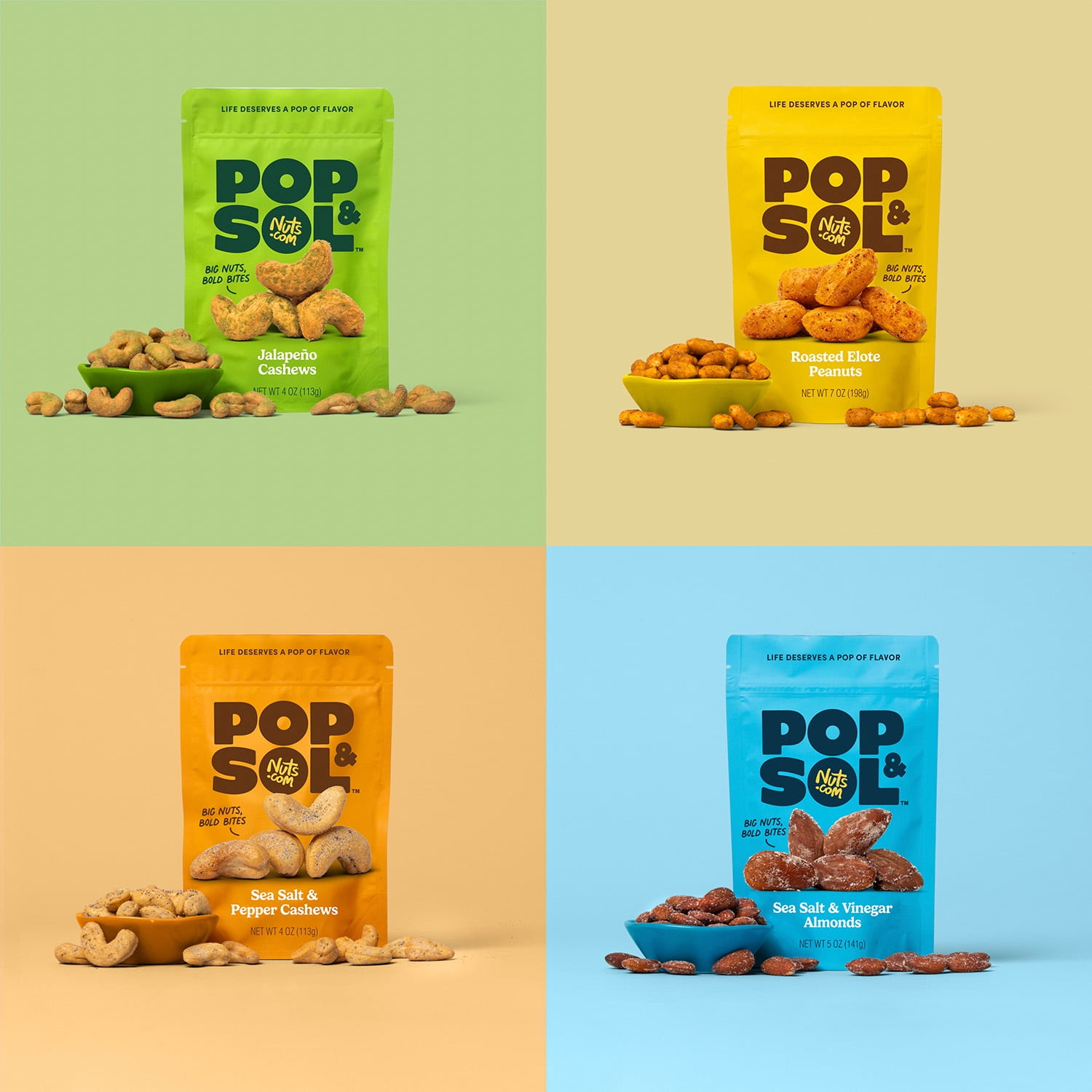 Pop & Sol by Nuts.com, Roasted Elote Peanuts, 7 oz Bag
