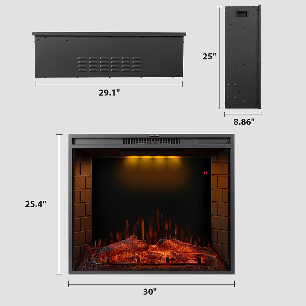 Kepooman 30" LED Recessed Electric Fireplace with 3 Top Light Colors & Remote Control & Adjustable Heating & Touch Screen, 1500W, Black