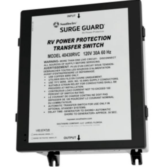 SouthWire Corp. Power Transfer Switch 40430RVC1 Transfer Power Between Shore And RV Generator; Automatic; 120 Volt; 30 Amp; Protects Against Faulty Park Power