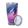thumbnail image 2 of Picia Hawaiian Beach Dolphin Pattern 20 oz Tumbler Stainless Steel Vacuum Insulated Coffee Ice Cup Double Wall Travel Flask Dual Lid Water Bottle, Eco-friendly Car Cup-Straw Three-piece Set, 2 of 8