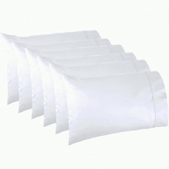 Luxury White Pillowcase Set - Hotel Quality Soft Cotton Blend, 200 Thread Count, Wrinkle-Free Standard/Queen Pillow Cover - Set of 6