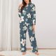 thumbnail image 2 of Balery Blue Flower Conjunto de Pijama con Estampado para Mujer, Conjunto de Dos Piezas con Manga Larga, Ropa de Dormir Suave con Bolsillos, Pijamas Cómodos-Small, 2 of 7