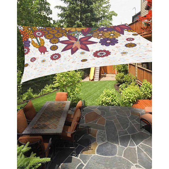 Sun Shade Sail 8x10Ft Bohemian Vintage Flower Pattern Uv Block Sunshade Canopy Outdoor Shade Cover Rectangle Shade Cloth For Patio Garden Yard Deck Pergola