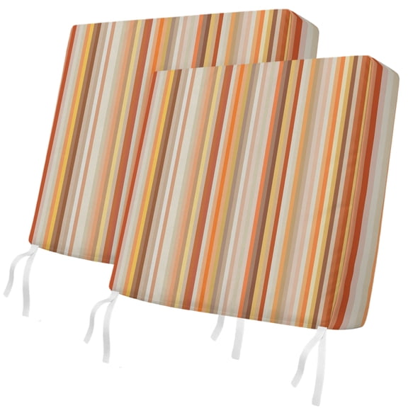 Fall Outdoor Patio Cushion Covers 2 Pack Orange Stripe Chair Pads Slipcovers with Ties & Zipper Waterproof Vertical Striped Thanksgiving Seat Cushion Covers for Outdoor Couch Sofa 24x24 Inch