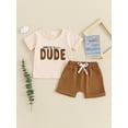 thumbnail image 2 of Niusricy Toddler Boys Summer Outfits 3M 6M 12M 18M 2T 3T Kids Crew Neck T-Shirts Fuzzy Letter Embroidered Short Sleeve Tops Elastic Waist Shorts Infanhion 2Pcs Clothes Set for Daily Vacation, 2 of 8