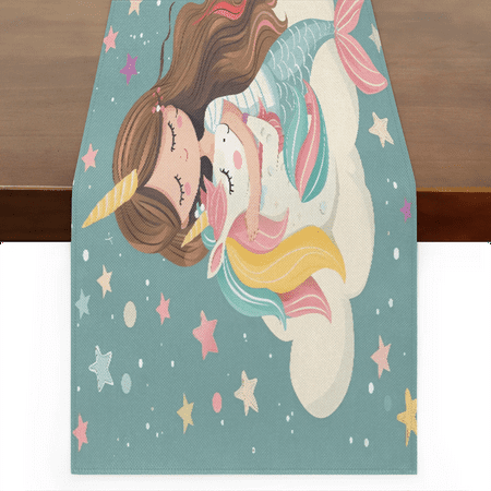

Qzaxky Table Runner Boho Table Runner Cute Mermaid Unicorn Bohemian Boho Outdoor Table Runner Decoration for Indoor Outdoor Home Dinner Party Wedding Decor 13 x 36 Inch