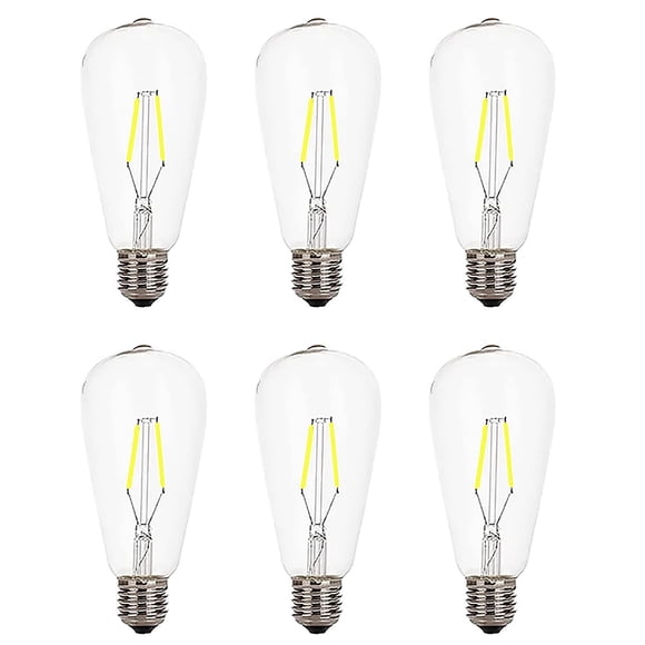 Ampoules à Filament LED Vintage ST64 Base E26 Ampoules Edison LED 2W (Équivalent Incandescent ST64 Ampoules Décoratives Antiquités 20W pour Maison Chambre Bureau 6000K Blanc Froid CA110V Non Dimmable Lot de 6