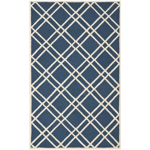 Safavieh Cambridge Collection CAM142G Handmade Moroccan Geometric Navy Blue and Ivory Premium Wool Square Area Rug (6' Square)