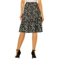 thumbnail image 3 of INSPIRE CHIC Women's Skirts Knee Length Elastic Waist A-Line Flowy Tiered Ruffle Floral Skirt 2XL Black, 3 of 7