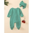 thumbnail image 5 of BemeyourBBs Newborn Baby Girl Boy Footed Romper Stripe Footie Jumpsuit Print Long Sleeve Ruffled Zipper Jumpsuits with Headband Spring Fall Winter Baby Essentials Clothes, 5 of 9