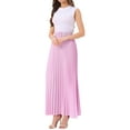 thumbnail image 2 of INSPIRE CHIC Elastic High Waist Flowy Pleated Skirt for Women's with Belt Swing A-line Work Maxi Skirt S Rose Pink, 2 of 6