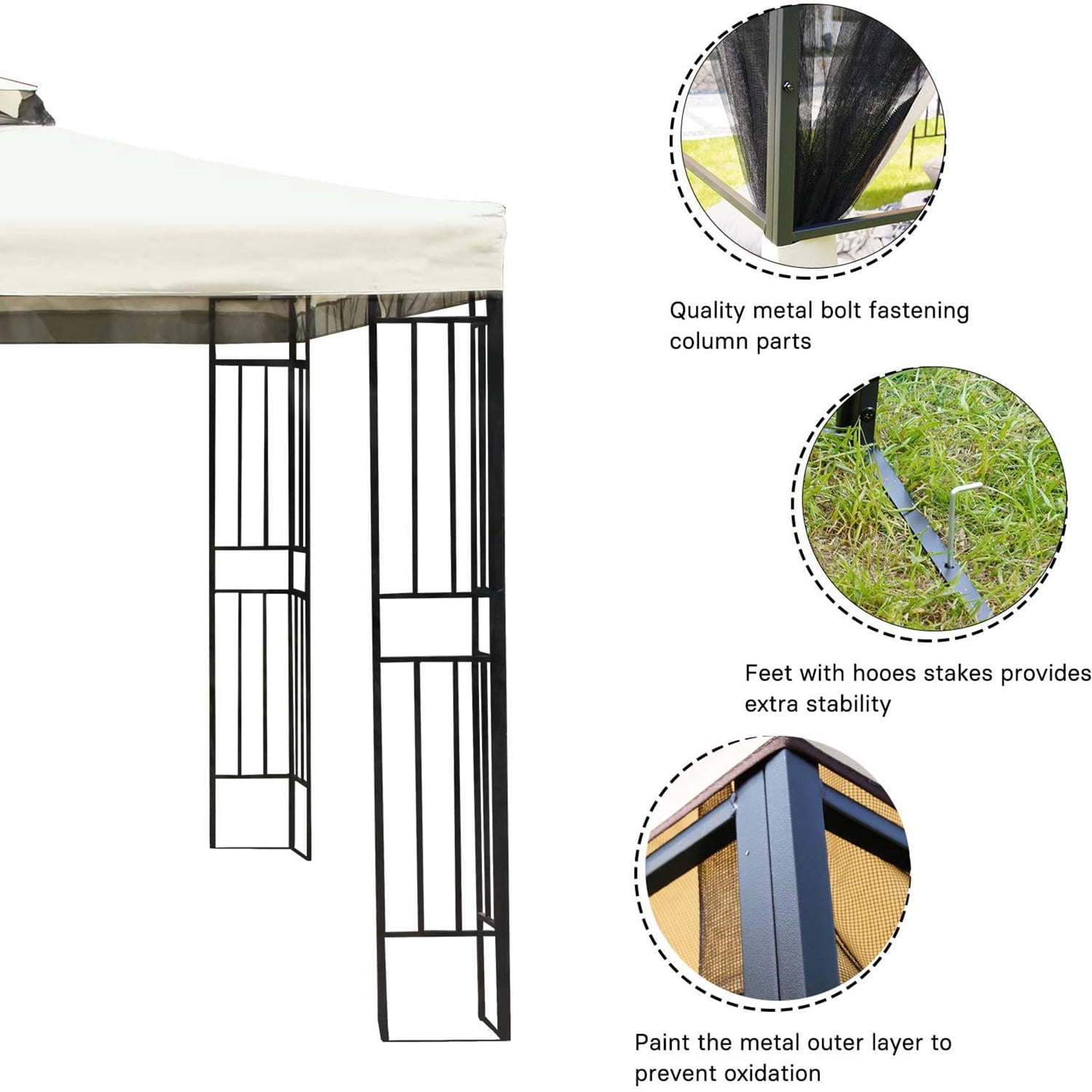 10x10 ft Outdoor Patio Gazebo with Zipped Shade Curtains, Beige