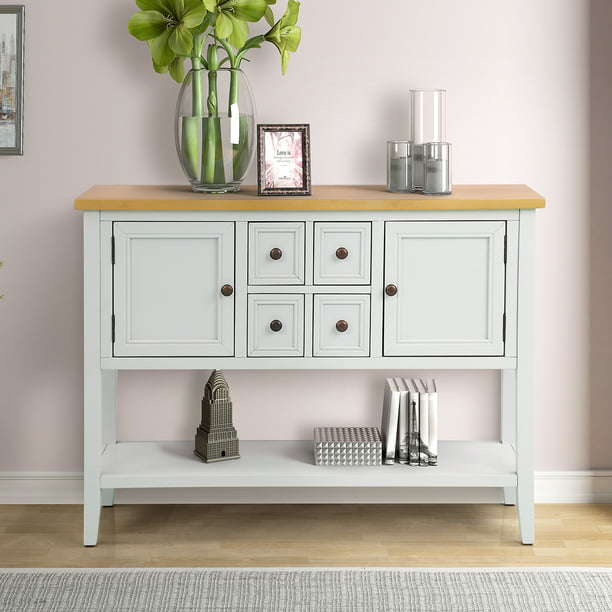 TKOOFN Console Table with 4 Storage Drawers and 2 Cabinets ...