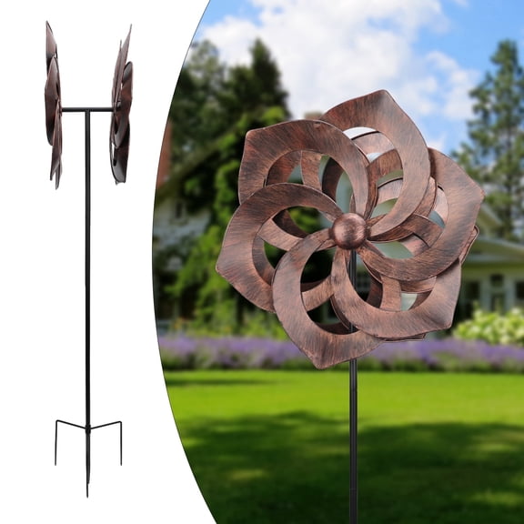 Brown Garden Wind Spinner - 360 Degree Rotation Outdoor Metal Windmills 15.8 Inch Retro Wind Spinners for Yard, Lawn and Garden