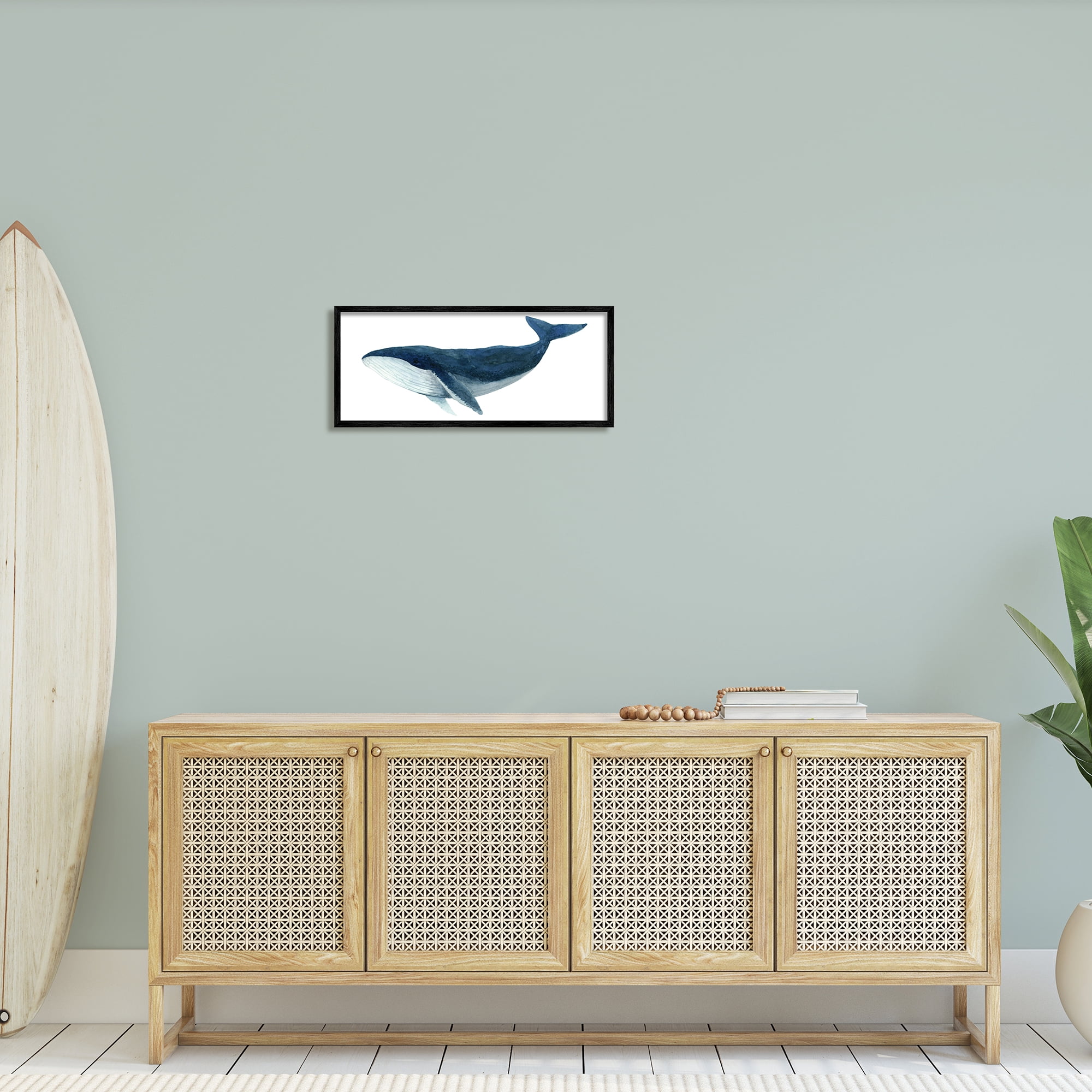 Stupell Industries Blue Whale Marine Animal Watercolor Painting over White, 24 x 10,Design by Jeannine Saylor