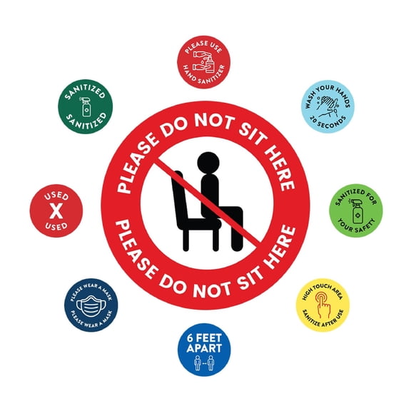 Koyal Wholesale Restaurant Social Distancing Please Do Not Sit Here, Sit Here Round Business Signs, 50-Pack, Vinyl
