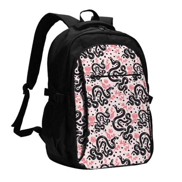 Disketp Black Snake Mochila de Viaje Estampada para Laptop con Puerto de Carga USB, Mochila Impermeable para Computadora – Regalo para Hombres y Mujeres