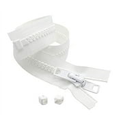 YKK #10 Vislon Molded Reversible 2 Heads Marine Zipper and 2 Snapcap Stoppers (250" Inches, White)