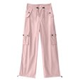 thumbnail image 4 of Work Pants for Women Solid Color Workwear Pants Loose Straight Leg Wide Leg Casual Sports Pants Long Pants Pink L, 4 of 4