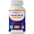 thumbnail image 2 of (3 pack) Vitamatic Folic Acid 800 mcg - 500 Vegetarian Tablets - Vitamin B9, 2 of 11