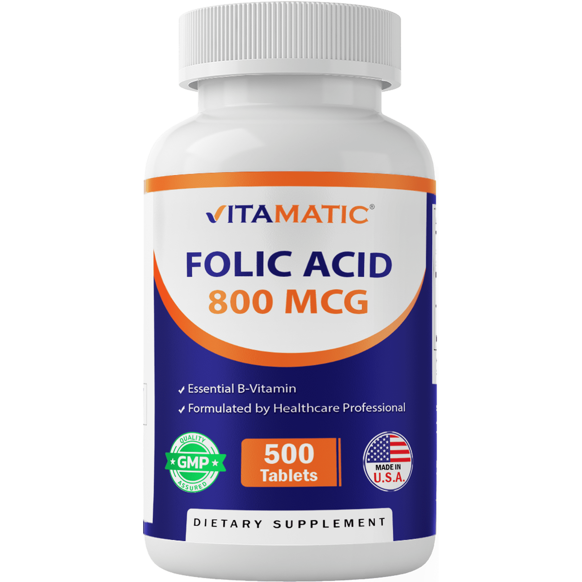 Vitamatic Folic Acid 800 mcg - 500 Vegetarian Tablets - Vitamin B9