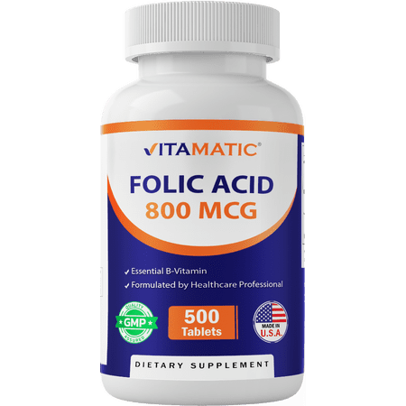 Vitamatic Folic Acid 800 mcg - 500 Vegetarian Tablets - Vitamin B9
