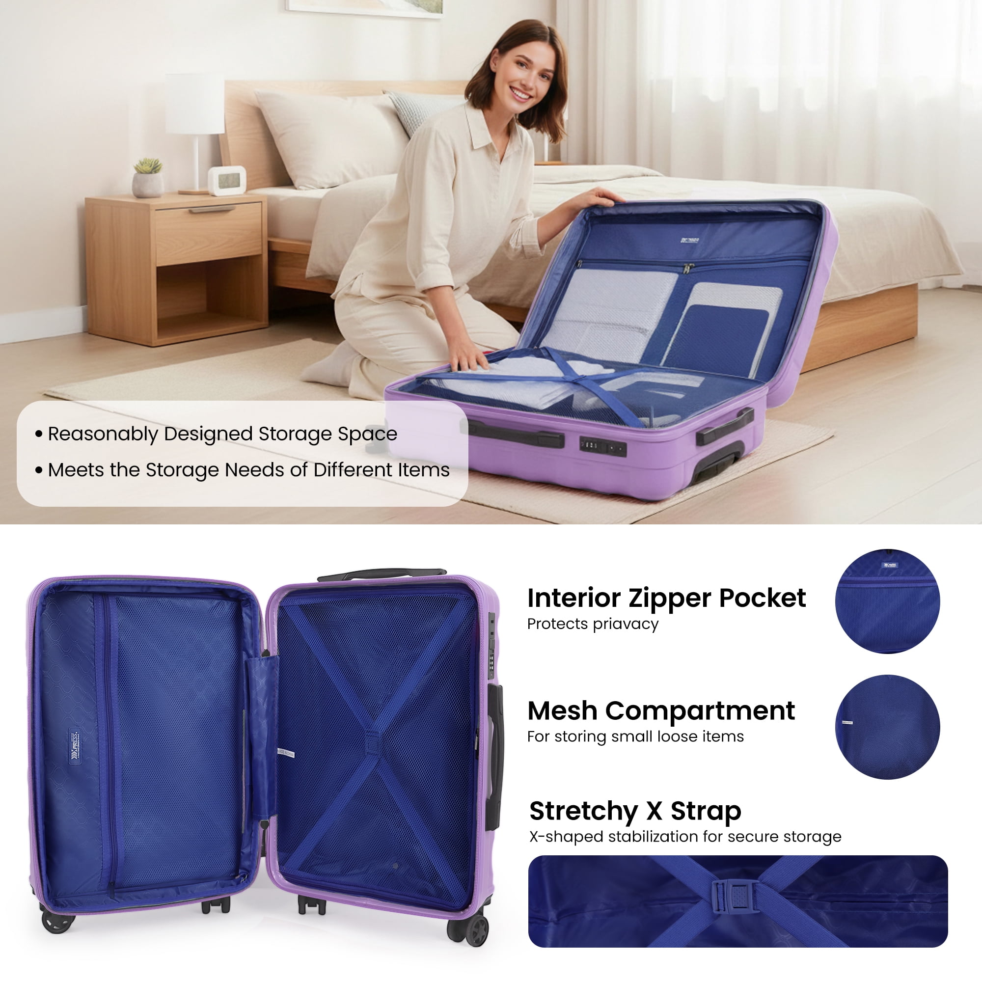 New York Xpress 2 Piece Luggage Set Hardside Expandable Lightweight with TSA Lock & Spinner Wheels, 20"/29", Lavender - La13801
