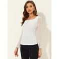 thumbnail image 4 of INSPIRE CHIC Blusas de mujer con cuello cuadrado, malla transparente, manga larga, corte ajustado, top fruncido texturizado blanco L, 4 of 4