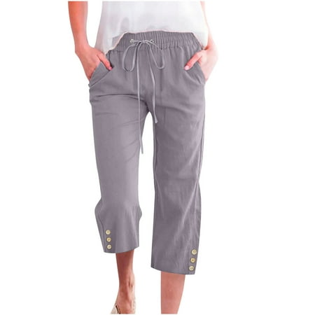 

Jalioing Cotton Linen Palazzo Cropped Pants for Women Elastic Waist Light Weight Baggy Comfy Pajama Pants (3X-Large Gray)